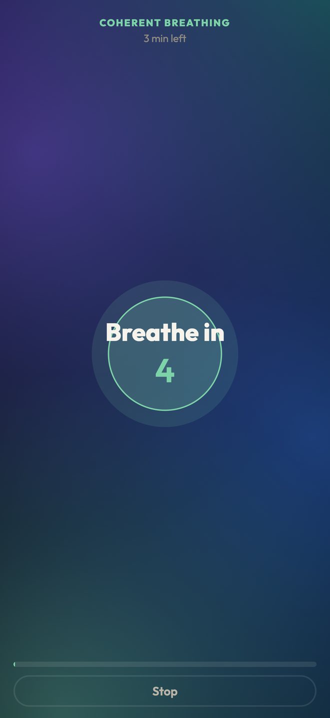 Guided breathing: coherent breathing, breathe in for 4 seconds