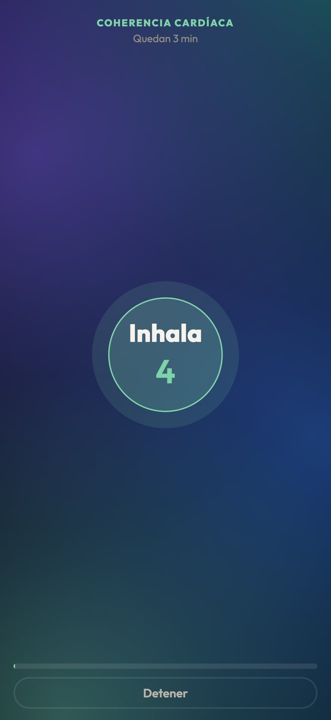 Respiración guiada: coherencia cardíaca, inhala durante 4 segundos