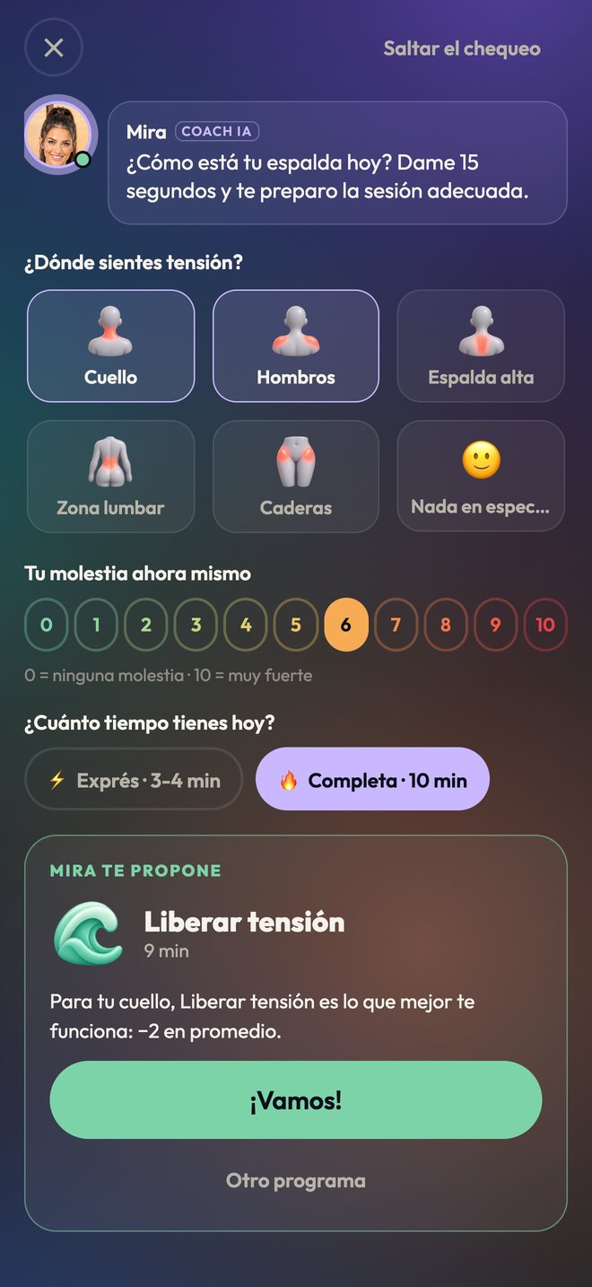 El chequeo de 15 segundos antes de la sesión: dónde sientes tensión, molestia y tiempo disponible